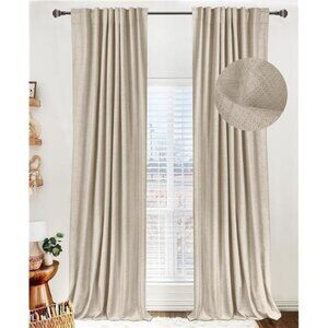 Blackout curtains 96 inch linen look thermal insulated drapes 2 panels set
